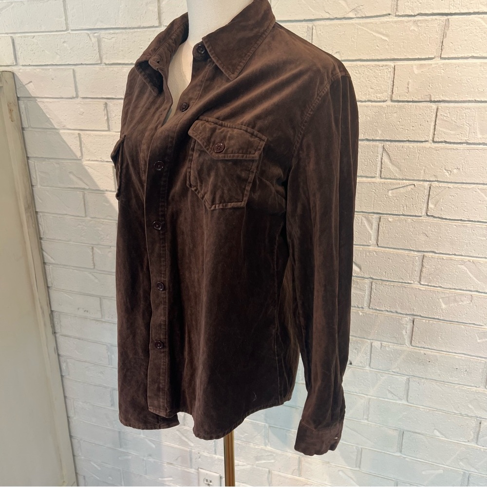 Vintage 90s y2k GAP Brown Velvet Buttondown Shirt Shacket womens L